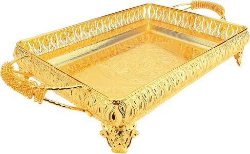 Decorative Serving Tray, Gold European Style Metal Serving Tray with Handles, Coffee Tea Beverage Serving Rectangle Tray, Cake Platter Serving Trays Food Platter Jewelry Tray in Saudi Arabia