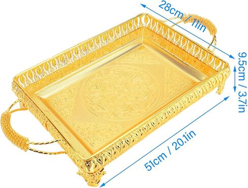 Decorative Serving Tray, Gold European Style Metal Serving Tray with Handles, Coffee Tea Beverage Serving Rectangle Tray, Cake Platter Serving Trays Food Platter Jewelry Tray in Saudi Arabia