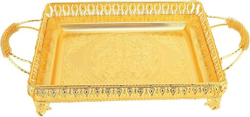 Decorative Serving Tray, Gold European Style Metal Serving Tray with Handles, Coffee Tea Beverage Serving Rectangle Tray, Cake Platter Serving Trays Food Platter Jewelry Tray in Saudi Arabia