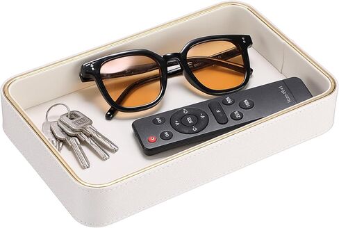 طبق مفاتيح من جلد البولي يوريثان لطاولة المدخل، منظم مكياج عطر كولونيا لخزانة الملابس، صينية تزيين لمحفظة الهاتف، 9.5 بوصة × 6.1 بوصة × 1.5 بوصة in Kuwait