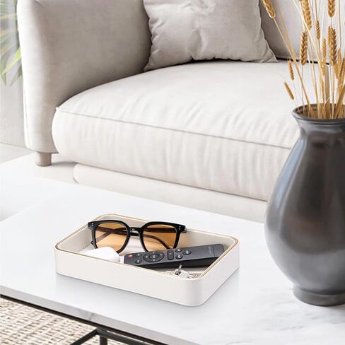 طبق مفاتيح من جلد البولي يوريثان لطاولة المدخل، منظم مكياج عطر كولونيا لخزانة الملابس، صينية تزيين لمحفظة الهاتف، 9.5 بوصة × 6.1 بوصة × 1.5 بوصة in Kuwait