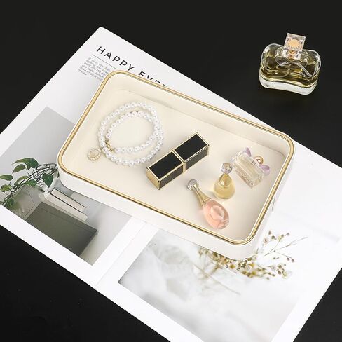 طبق مفاتيح من جلد البولي يوريثان لطاولة المدخل، منظم مكياج عطر كولونيا لخزانة الملابس، صينية تزيين لمحفظة الهاتف، 9.5 بوصة × 6.1 بوصة × 1.5 بوصة in Kuwait