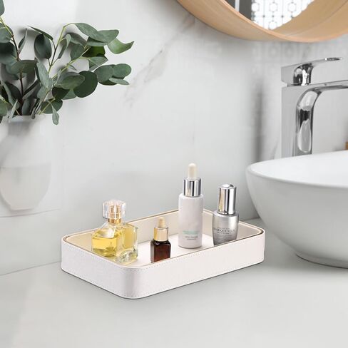 طبق مفاتيح من جلد البولي يوريثان لطاولة المدخل، منظم مكياج عطر كولونيا لخزانة الملابس، صينية تزيين لمحفظة الهاتف، 9.5 بوصة × 6.1 بوصة × 1.5 بوصة in Kuwait