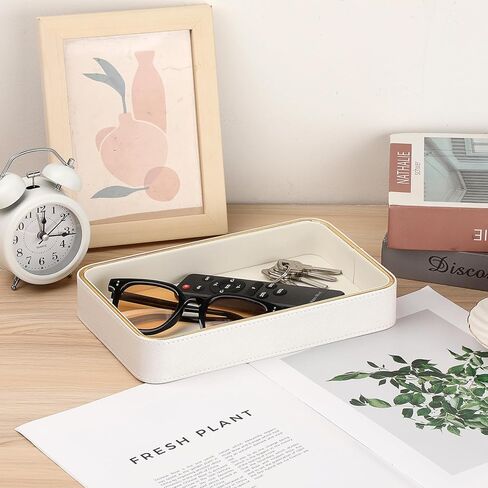 طبق مفاتيح من جلد البولي يوريثان لطاولة المدخل، منظم مكياج عطر كولونيا لخزانة الملابس، صينية تزيين لمحفظة الهاتف، 9.5 بوصة × 6.1 بوصة × 1.5 بوصة in Kuwait