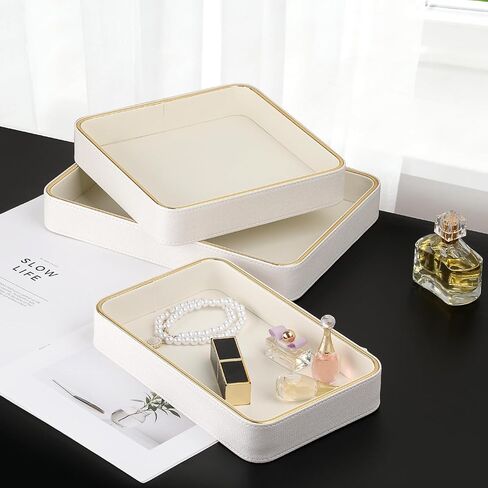 طبق مفاتيح من جلد البولي يوريثان لطاولة المدخل، منظم مكياج عطر كولونيا لخزانة الملابس، صينية تزيين لمحفظة الهاتف، 9.5 بوصة × 6.1 بوصة × 1.5 بوصة in Kuwait