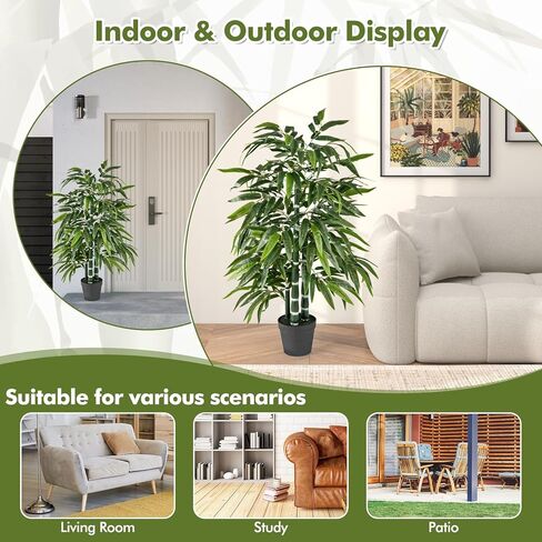 Goplus Artificial Bamboo Tree, 50" Tall Set of 2 Fake Plant with 3 PE Bamboo Trunk & Flush Leaves, Potted Faux Greenery Floor Plants for Home Office Living Room Indoor Outdoor Decor in Saudi Arabia