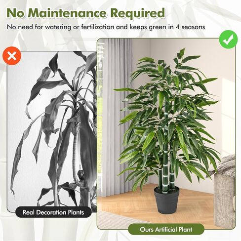 Goplus Artificial Bamboo Tree, 50" Tall Set of 2 Fake Plant with 3 PE Bamboo Trunk & Flush Leaves, Potted Faux Greenery Floor Plants for Home Office Living Room Indoor Outdoor Decor in Saudi Arabia