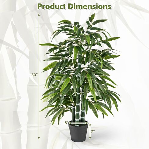 Goplus Artificial Bamboo Tree, 50" Tall Set of 2 Fake Plant with 3 PE Bamboo Trunk & Flush Leaves, Potted Faux Greenery Floor Plants for Home Office Living Room Indoor Outdoor Decor in Saudi Arabia
