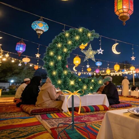 شجرة قمر رمضان المضيئة بطول 3 أقدام مع زخارف نجوم، ديكور صناعي على شكل هلال إسلامي للمنزل، شجرة العيد in Kuwait