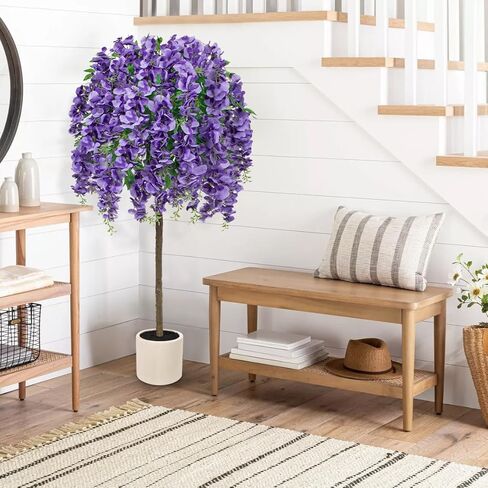 4FT Artificial Wisteria Tree in Pot, Faux Potted Floor Plant with Cascading Flowers, Realistic Fake Tree in Cream White Planter for Home Indoor Living Room Corner, Bedroom & Wedding Decor, Purple in Saudi Arabia