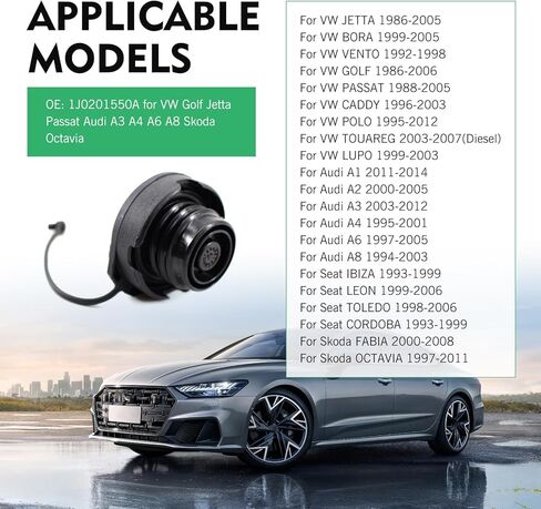 Fuel Cap for VW Golf Jetta Passat Audi A1 A2 A3 A4 A6 A8 Skoda Octavia, Leak Prevention Fuel Cap Replacement OE#1J0201550A (Black) in Saudi Arabia