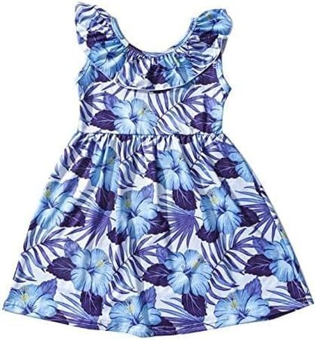 Toddler Girl Tropica Dress Hawaii Pineapple Palm Leaves Print Ruffle Outfits Summer Clothes 2-8Y in Saudi Arabia