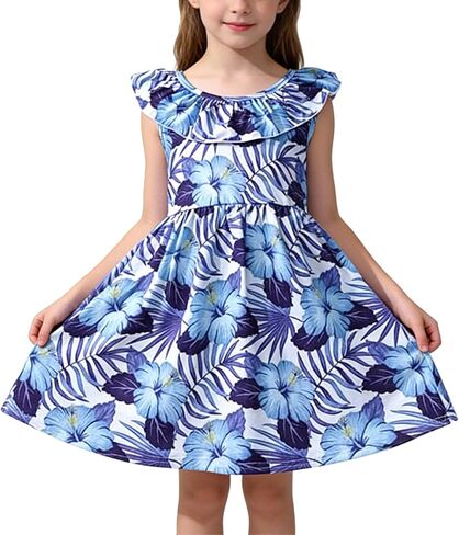 Toddler Girl Tropica Dress Hawaii Pineapple Palm Leaves Print Ruffle Outfits Summer Clothes 2-8Y in Saudi Arabia