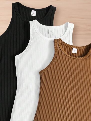 مجموعة من 3 فساتين صيفية بقصة ضيقة للفتيات، فستان كاجوال بدون أكمام منسوج مضلع، فساتين ضيقة لعمر 7-14 سنة in Kuwait