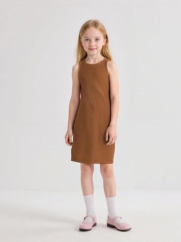 مجموعة من 3 فساتين صيفية بقصة ضيقة للفتيات، فستان كاجوال بدون أكمام منسوج مضلع، فساتين ضيقة لعمر 7-14 سنة in Kuwait