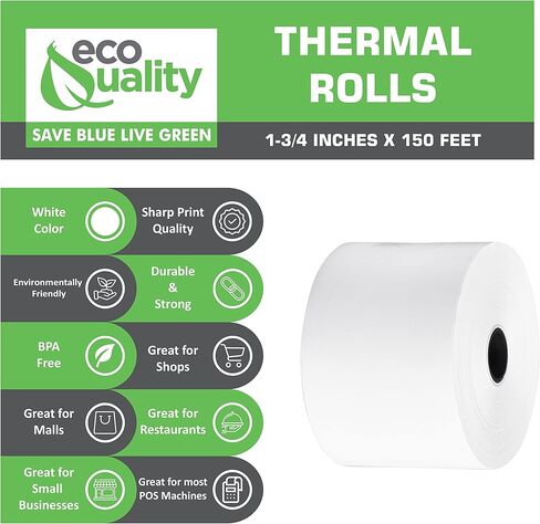 [10 Pack] EcoQuality Thermal Cash Register Rolls 1-3/4 in x 150 ft. Guaranteed to work efficiently with your machines printer head - Easy to Replace Thermal Rolls (44MM x 150FT) in Saudi Arabia