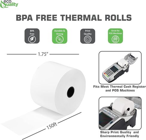 [10 Pack] EcoQuality Thermal Cash Register Rolls 1-3/4 in x 150 ft. Guaranteed to work efficiently with your machines printer head - Easy to Replace Thermal Rolls (44MM x 150FT) in Saudi Arabia