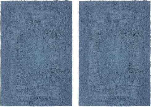 COTTON CRAFT Luxurious Bath Mat Rug - Set of 2 Reversible Heavyweight Step Out Bath Mats for Bathroom Floor, Tub and Shower - Pure Cotton Soft Plush Absorbent Tufted Racetrack Mat - 17x24 - Azure Blue in Saudi Arabia