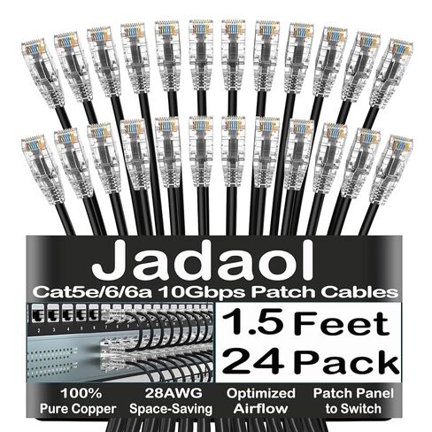Jadaol Patch Cables Cat6A 1ft 24-Pack, 10Gbps Support Cat8 Cat7 Network, Snagless Ethernet Patch Cable for Short Connections, Flexible Slim Ethernet Cable for Patch Panel, Switch, Server Rack, White in Kuwait