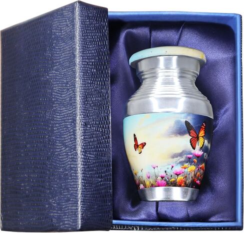 جرة M MEILINXU للرماد البشري للبالغين من الإناث والذكور، جرة حرق الجثث للرماد للنساء والرجال، حاوية حرق الجثث المزخرفة للجنازة، جرة الدفن مع الفراشات والزهرة والفراشة - حجم كامل كبير in Kuwait