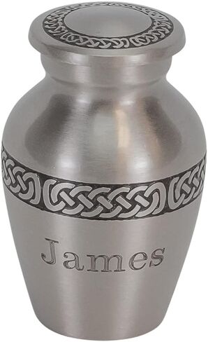 Custom Engraved Celtic Band Keepsake Cremation Urn for Ashes, Brass, Silver Urn, Keepsake Sized Cremation Urn, 3 Inches High in Saudi Arabia
