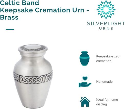 Custom Engraved Celtic Band Keepsake Cremation Urn for Ashes, Brass, Silver Urn, Keepsake Sized Cremation Urn, 3 Inches High in Saudi Arabia