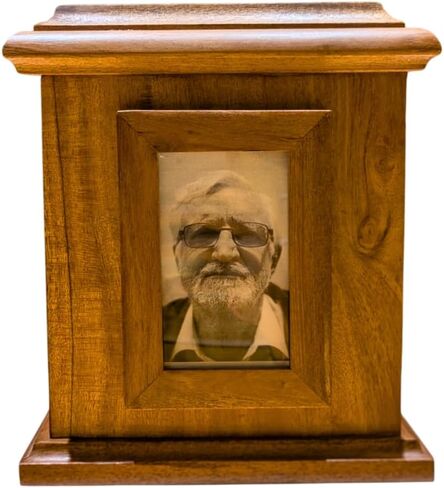 Handcrafted Wooden Urn with Photo Frame for Ashes – Indian Rosewood Memorial Box for Human or Pet Ashes, Hinged Lid, 100 cu in Capacity, Keepsake Funeral Cremation Urn in Saudi Arabia