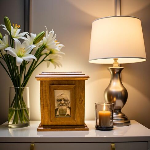 Handcrafted Wooden Urn with Photo Frame for Ashes – Indian Rosewood Memorial Box for Human or Pet Ashes, Hinged Lid, 100 cu in Capacity, Keepsake Funeral Cremation Urn in Saudi Arabia