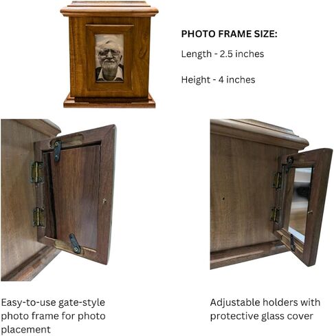 Handcrafted Wooden Urn with Photo Frame for Ashes – Indian Rosewood Memorial Box for Human or Pet Ashes, Hinged Lid, 100 cu in Capacity, Keepsake Funeral Cremation Urn in Saudi Arabia