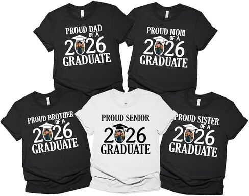 قميص مطابق للخريجين من Proud Family 2026، صورة مخصصة، طالب، تي شيرت باسم المدرسة، قميص مطابق للتخرج الأول in Kuwait