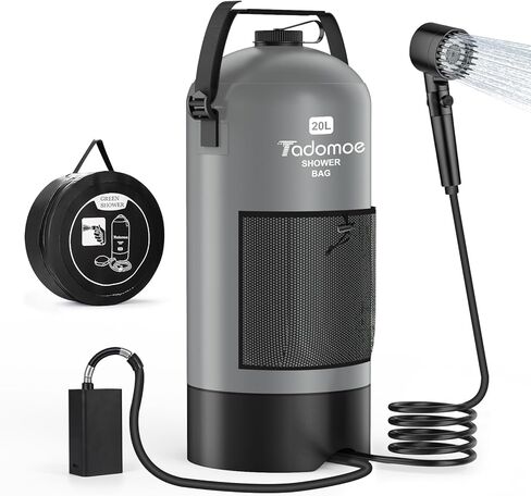 دش التخييم المحمول، رؤوس دش محمولة ومضخة دش للتخييم مع حقيبة مياه قابلة للطي سعة 5 جالون للاستحمام في التخييم، دش محمول قابل لإعادة الشحن USB للاستحمام في الهواء الطلق، رحلة الشاطئ، التخييم in Kuwait