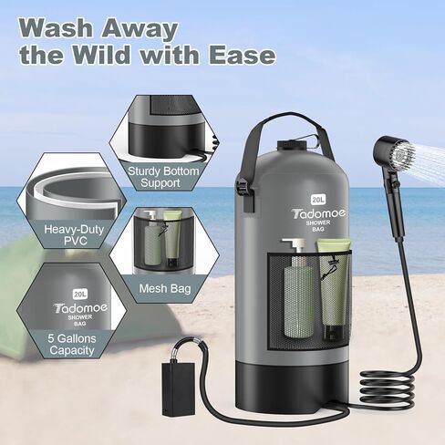دش التخييم المحمول، رؤوس دش محمولة ومضخة دش للتخييم مع حقيبة مياه قابلة للطي سعة 5 جالون للاستحمام في التخييم، دش محمول قابل لإعادة الشحن USB للاستحمام في الهواء الطلق، رحلة الشاطئ، التخييم in Kuwait