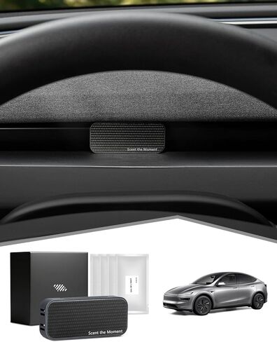 محول معطر هواء للسيارة لطراز تيسلا 3 هايلاند/موديل واي جونيبر، موزع عطر هواء من خليط معدني في فتحة التهوية مع 4 روائح عبوات عطر تدوم طويلاً (مطلي بالكروم الأسود) in Kuwait