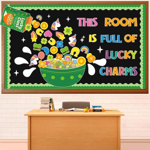 لوحة إعلانات عيد القديس باتريك، مجموعة تزيين الفصل الدراسي لاكي شامروك، قطع شامروك والبرسيم الأيرلندي، قطع وحيد القرن، ديكور حفلات القديس باتريك لعطلة مارس، مستلزمات المعلم على شكل سبورة طباشير in Kuwait