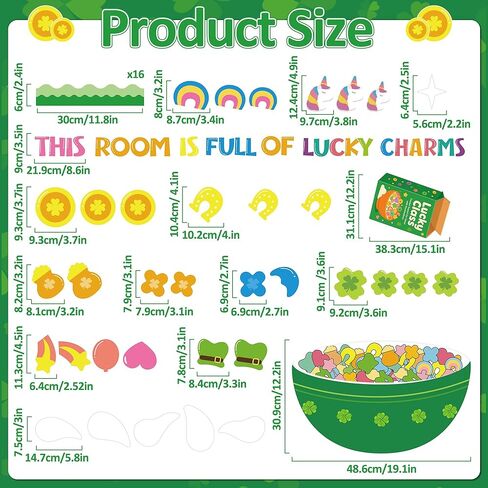 لوحة إعلانات عيد القديس باتريك، مجموعة تزيين الفصل الدراسي لاكي شامروك، قطع شامروك والبرسيم الأيرلندي، قطع وحيد القرن، ديكور حفلات القديس باتريك لعطلة مارس، مستلزمات المعلم على شكل سبورة طباشير in Kuwait