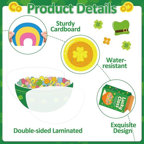 لوحة إعلانات عيد القديس باتريك، مجموعة تزيين الفصل الدراسي لاكي شامروك، قطع شامروك والبرسيم الأيرلندي، قطع وحيد القرن، ديكور حفلات القديس باتريك لعطلة مارس، مستلزمات المعلم على شكل سبورة طباشير in Kuwait