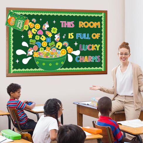 لوحة إعلانات عيد القديس باتريك، مجموعة تزيين الفصل الدراسي لاكي شامروك، قطع شامروك والبرسيم الأيرلندي، قطع وحيد القرن، ديكور حفلات القديس باتريك لعطلة مارس، مستلزمات المعلم على شكل سبورة طباشير in Kuwait