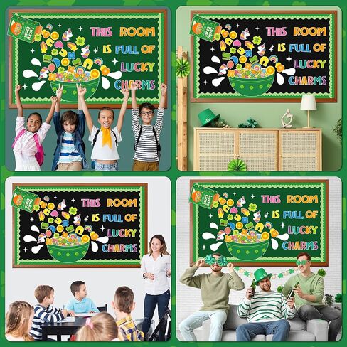 لوحة إعلانات عيد القديس باتريك، مجموعة تزيين الفصل الدراسي لاكي شامروك، قطع شامروك والبرسيم الأيرلندي، قطع وحيد القرن، ديكور حفلات القديس باتريك لعطلة مارس، مستلزمات المعلم على شكل سبورة طباشير in Kuwait