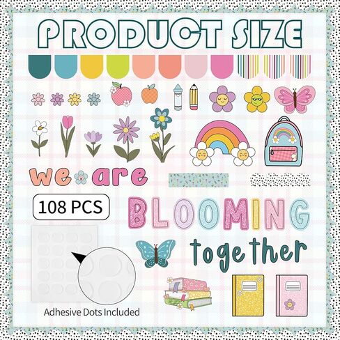 108 Pcs Spring Bulletin Board Decorations, We are Blooming Together Bulletin Board Decor Set for Classroom Decor, Spring Back to School Supplies with Adhesive Dots in Saudi Arabia