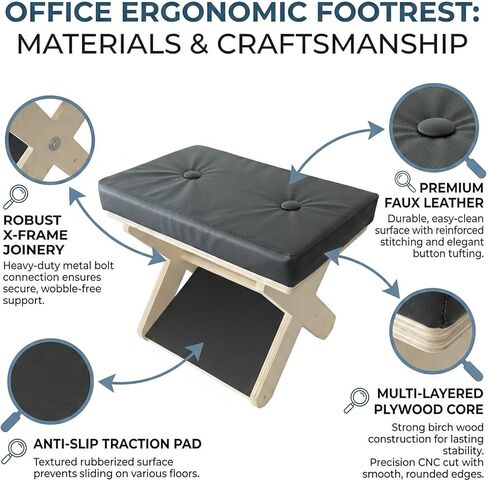 Under Desk Footrest, Foot Stool Under Desk with Detachable & Washable Top Pad, Ergonomic Foot Rest Under Desk for Office, Home & Gaming Foot Rest, Wooden Leg Rest to Relieve Fatigue in Kuwait
