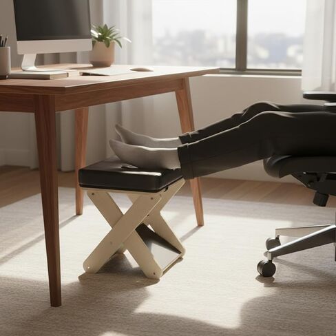 Under Desk Footrest, Foot Stool Under Desk with Detachable & Washable Top Pad, Ergonomic Foot Rest Under Desk for Office, Home & Gaming Foot Rest, Wooden Leg Rest to Relieve Fatigue in Kuwait