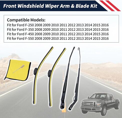 زوج واحد من ذراع ممسحة الزجاج الأمامي و22 بوصة مجموعة شفرات متوافقة مع Ford F-250 F-350 F-450 F-550 2008 2009 2010 2011 2012 2013 2014 2015 2016، يستبدل 9C3Z-17526-B 9C3Z-17527-B in Saudi Arabia