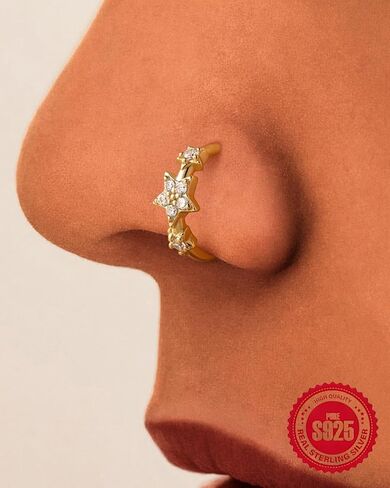 18G الأنف الدائري هوب الصلبة 925 فضة ستار تشيكوسلوفاكيا 1.0mm اللولب ثقب المجوهرات 14K مطلية بالذهب الرخ Daith الزنمة الغضروف القرط الأنف سلس النساء هدية in Saudi Arabia