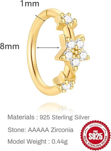 18G الأنف الدائري هوب الصلبة 925 فضة ستار تشيكوسلوفاكيا 1.0mm اللولب ثقب المجوهرات 14K مطلية بالذهب الرخ Daith الزنمة الغضروف القرط الأنف سلس النساء هدية in Saudi Arabia