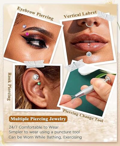 Freedom Ring System: 18G Horseshoe Nose Ring with 6 Interchangeable Gems Complete Body Jewelry Kit to Reinvent Your Style Includes Ball Claw, Guide, Mirror Case | 8mm Surgical Steel in Kuwait