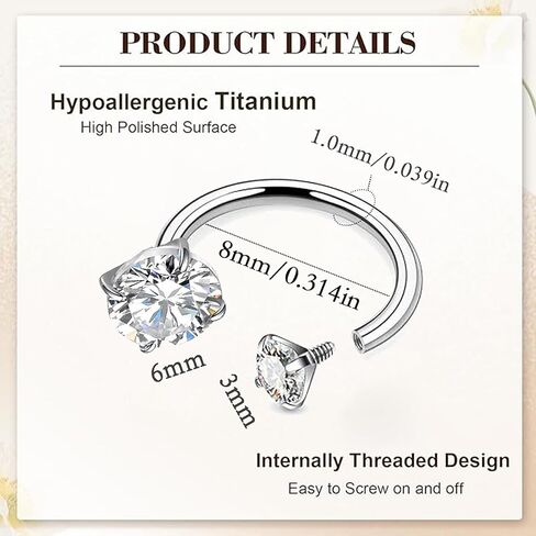 Freedom Ring System: 18G Horseshoe Nose Ring with 6 Interchangeable Gems Complete Body Jewelry Kit to Reinvent Your Style Includes Ball Claw, Guide, Mirror Case | 8mm Surgical Steel in Kuwait