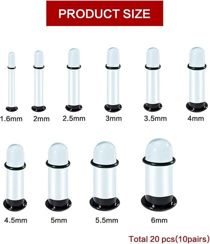 20PCS Glass Ear Stretching Kit,1.6-6mm Hypoallergenic Ear Gauge Plugs,Single Flare Plugs Glass Plugs,Body Piercing Jewelry Set for Piercing,Stretching & Ear Expanders in Kuwait