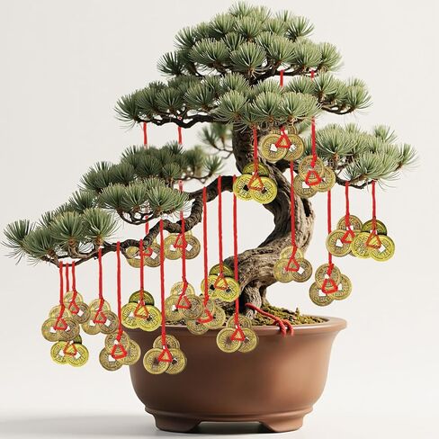 Brass Chinese Feng Shui Coins with Red String – 5 Emperor Styles for Wealth, Prosperity & Good Luck | Decor for Home, Office, Car – Perfect for Lunar New Year, Christmas (10 Sets) in Saudi Arabia