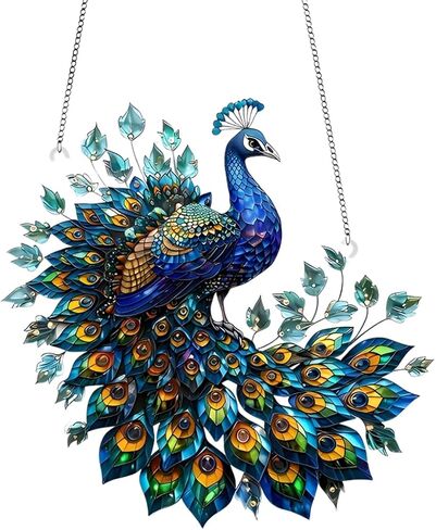 1PC Peacock Colorful Acrylic Suncatcher Hanging, 7.08 inch Window Decor with Printed Stained Glass Style Design, Rainbow Maker Wall Art, Gift Idea & Garden Ornament Indoor Outdoor Use/DW-14 in Saudi Arabia