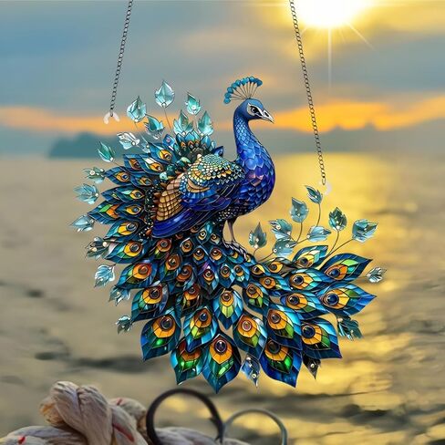 1PC Peacock Colorful Acrylic Suncatcher Hanging, 7.08 inch Window Decor with Printed Stained Glass Style Design, Rainbow Maker Wall Art, Gift Idea & Garden Ornament Indoor Outdoor Use/DW-14 in Saudi Arabia